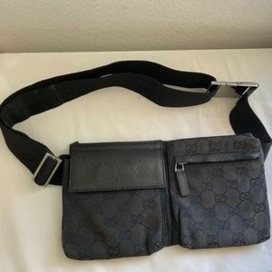 GUCCI GG Double Pocket Belt Waist Bum Fanny Pack Pouch bag  AUTHENTICATION FREE